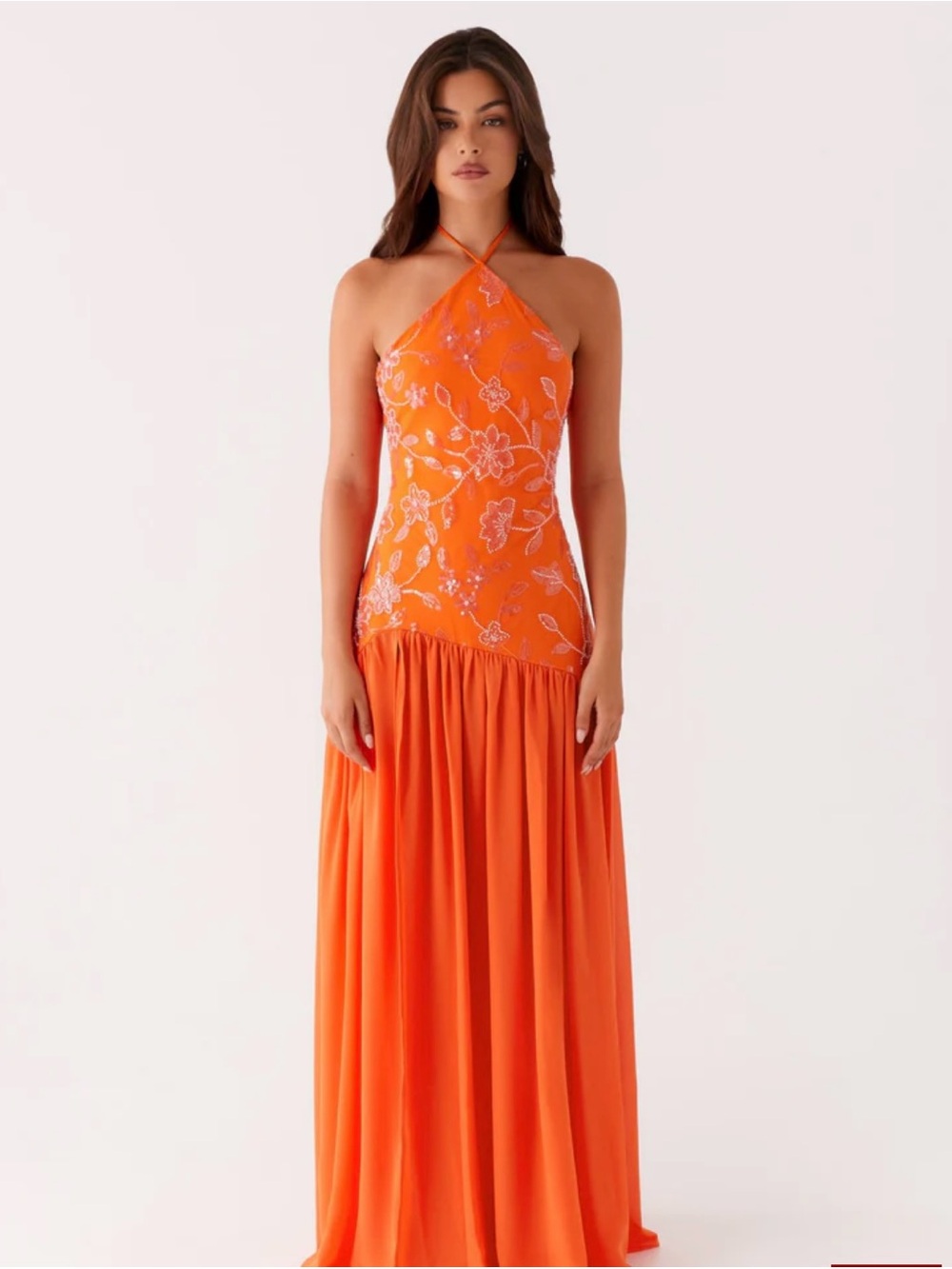 Peppermayo Orange One-Shoulder Halter Floral Maxi Dress